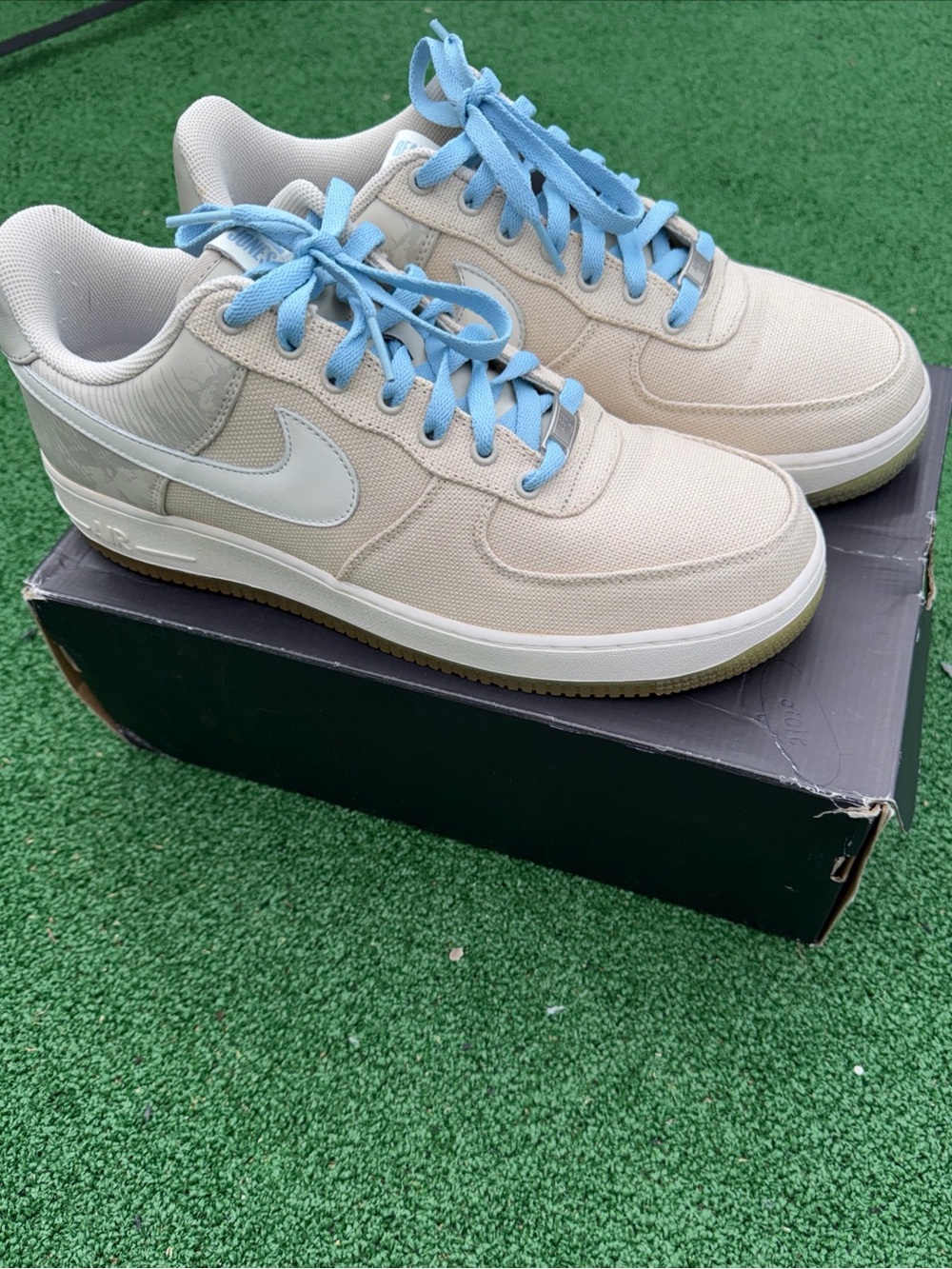 Size 11- Nike Air Force 1 Premium Qs Jones Beach MEN BIRCH/SAIL- STONE SOFT BLUE